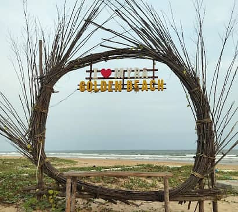 Driftwood arch frame on the beach near Chirala