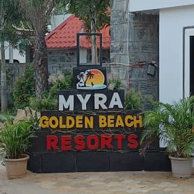 Entrance sign of Myra Golden Beach Resort in Chirala